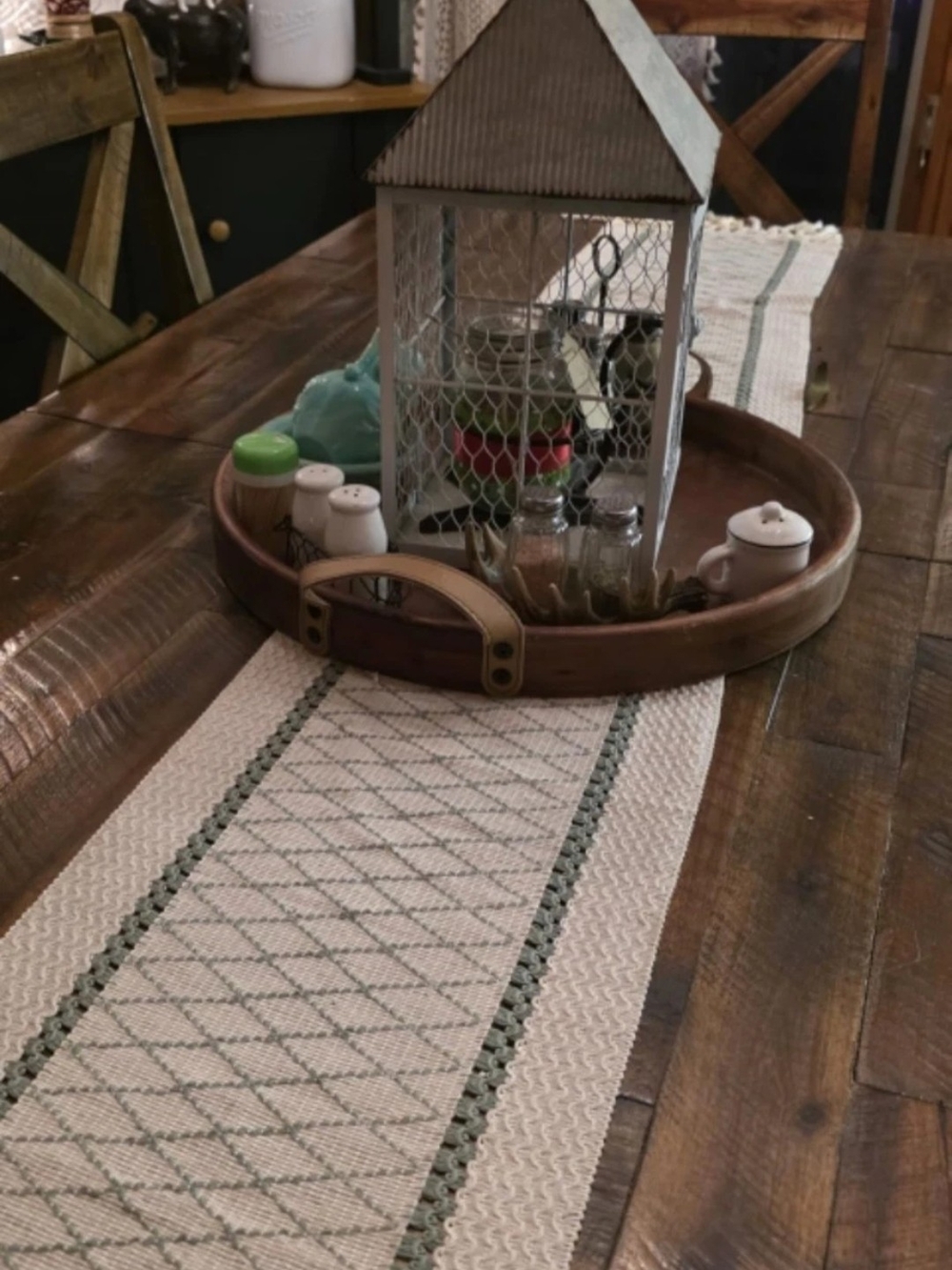 Cream and Green Woven Vanity Tray Runner